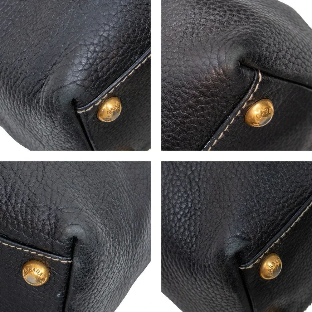 Dolce & Gabbana Black Pebbled Leather Chain Shoulder Tote Bag DG Leopard